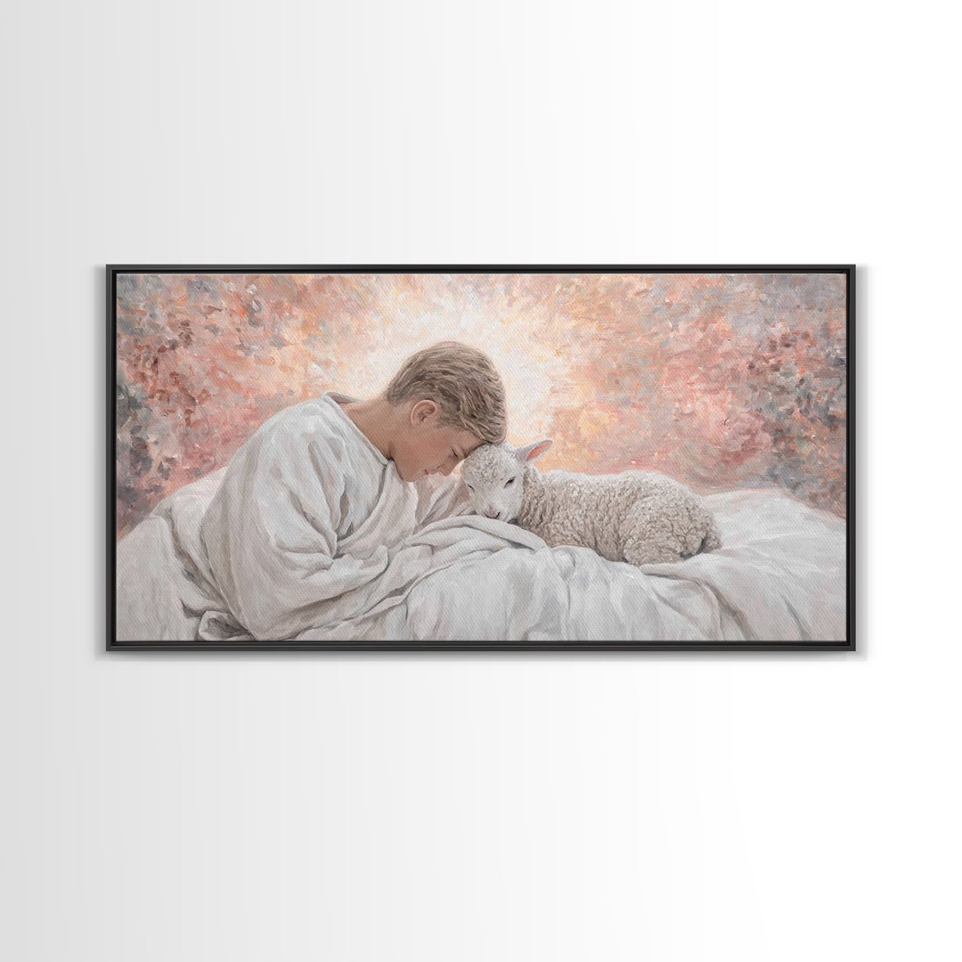Shepherd Child Light – Framed Canvas Print – Jesus Painting – Christian Art Canvas – Christian Wall Art – Christian Christmas Art – Christi