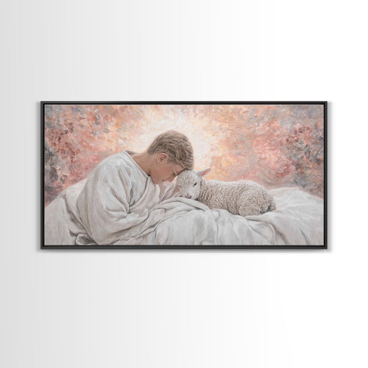 Shepherd Child Light – Framed Canvas Print – Jesus Painting – Christian Art Canvas – Christian Wall Art – Christian Christmas Art – Christi
