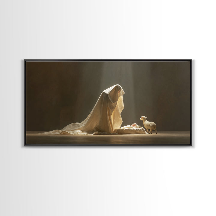 Sacred Adoration – Framed Canvas Print – Christian Art Canvas – Christian Christmas Art – Christian Wall Art – Christian Decor – Jesus Pain