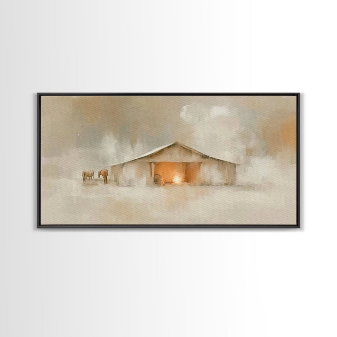Quiet Manger – Framed Canvas Print – Christian Art Canvas – Christmas Art – Christian Wall Art – Christian Decor – Christian Christmas Art
