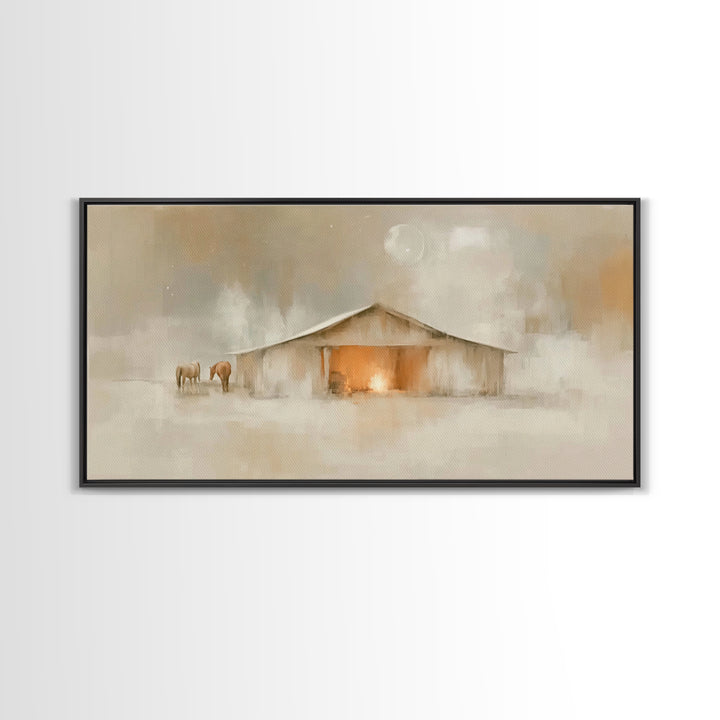Quiet Manger – Framed Canvas Print – Christian Art Canvas – Christmas Art – Christian Wall Art – Christian Decor – Christian Christmas Art