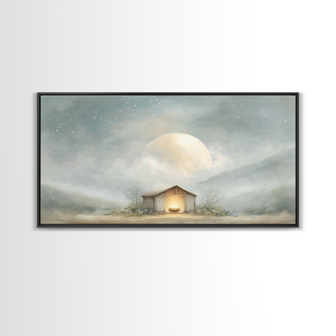 Moonlit Nativity Peace – Framed Canvas Print – Christian Wall Art – Christian Art Canvas – Christmas Art – Christian Christmas Art – Christ