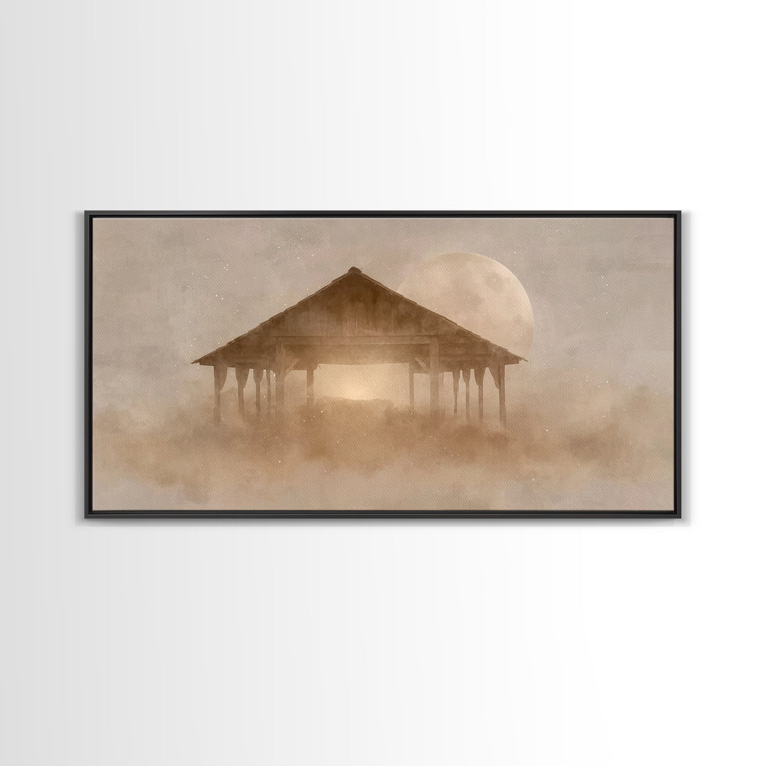 Holy Night Shelter – Framed Canvas Print – Christian Christmas Art – Christian Art Canvas – Christian Wall Art – Christmas Art – Christian