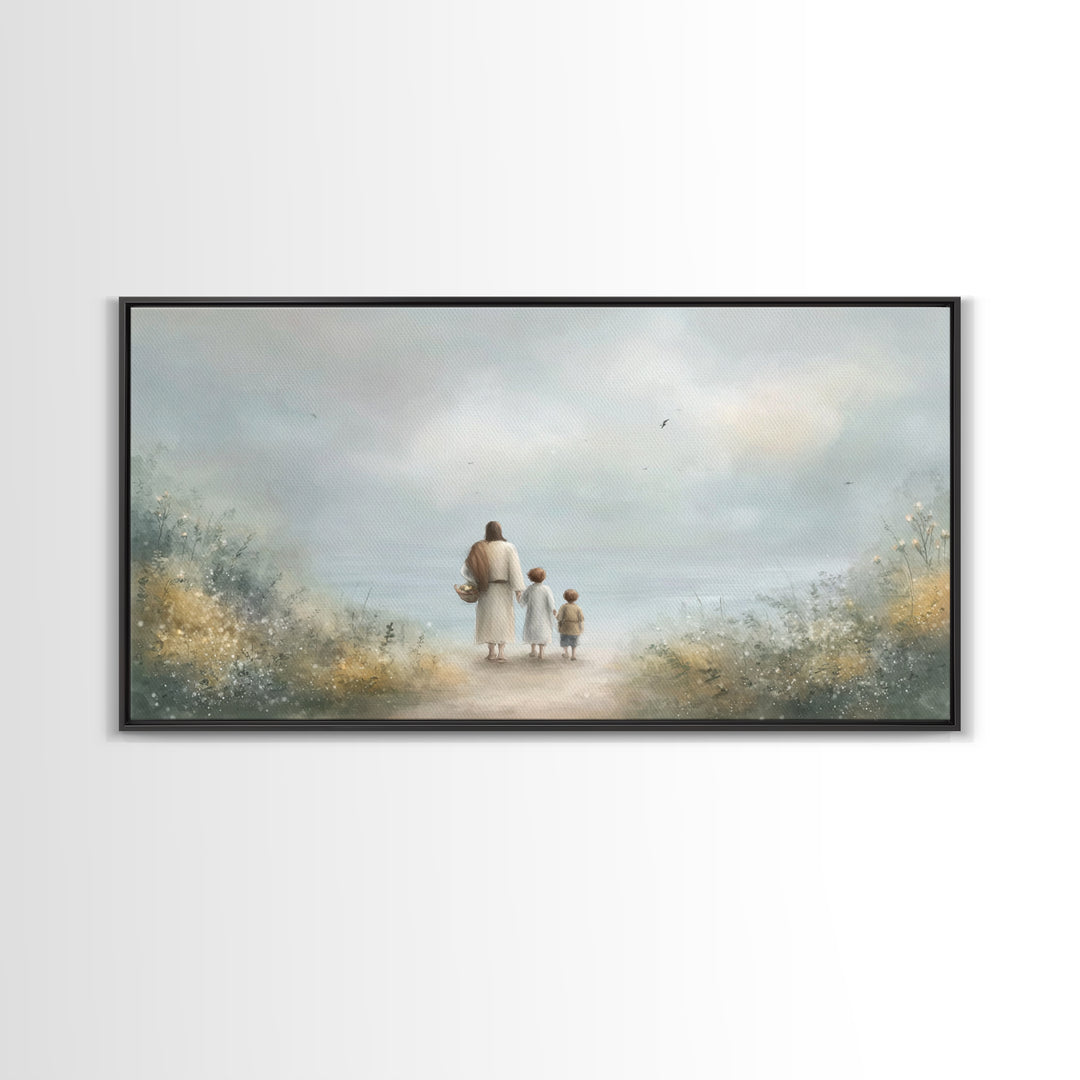 Peaceful Shore Path – Framed Canvas Print – Christian Art – Christian Art Canvas – Christian Wall Art – Jesus Painting – Christian Gift