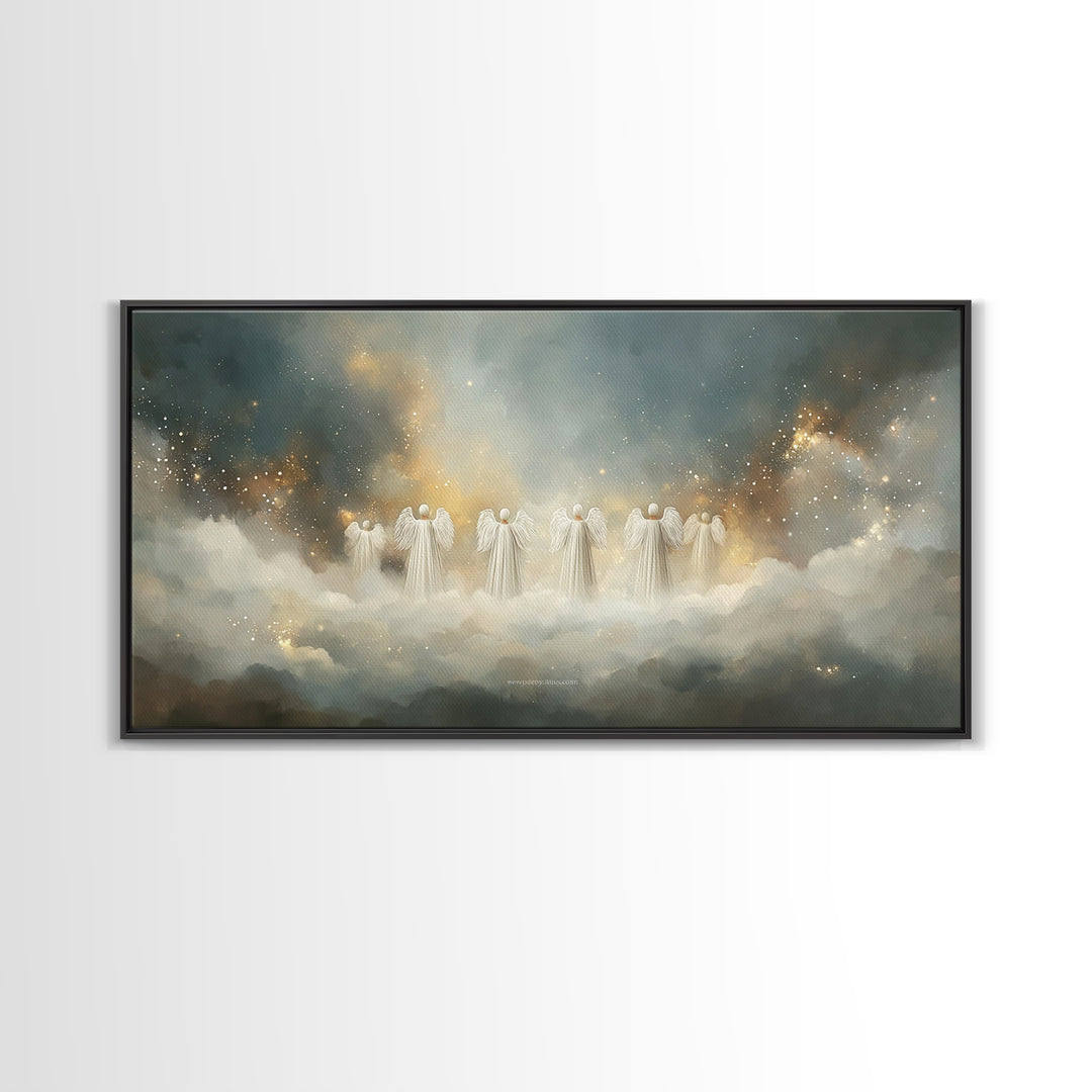 Angelic Gathering - Framed Canvas Print - Christian Art Canvas - Large Christian Art - Christian Christmas Decorations - Christian Painting