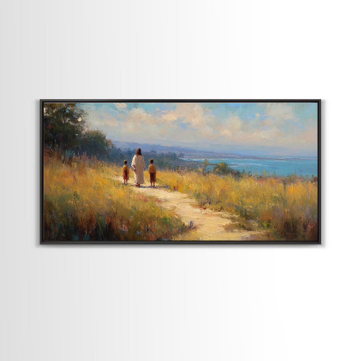 Sunlit Journey – Framed Canvas Print – Jesus Painting – Christian Wall Art – Christian Art Canvas – Christian Art – Christian Gift Ideas