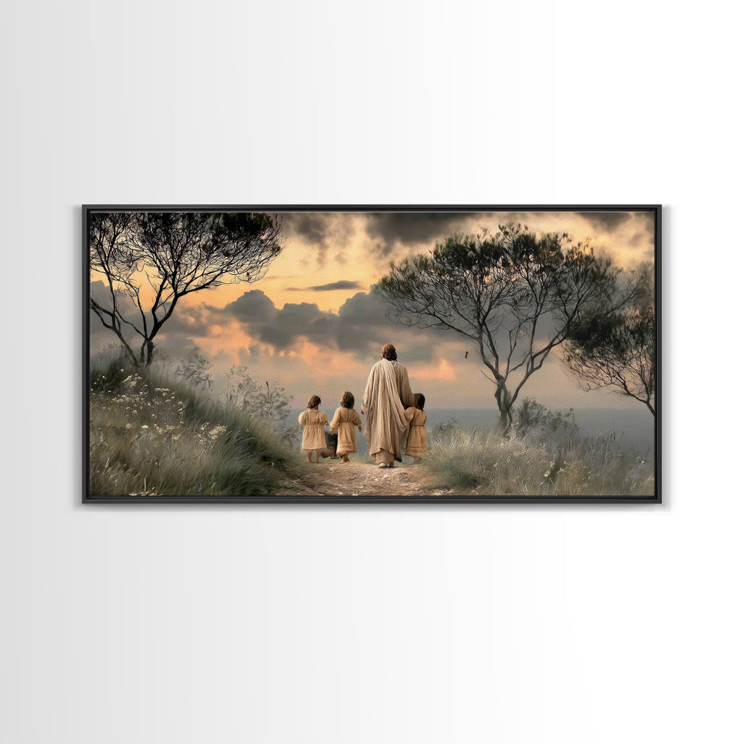 Evening Shepherd Guide – Framed Canvas Print – Jesus Painting – Christian Wall Art – Christian Art Canvas – Large Christian Painting – Chri