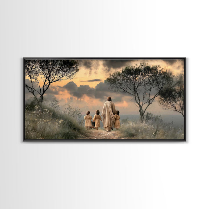 Evening Shepherd Guide – Framed Canvas Print – Jesus Painting – Christian Wall Art – Christian Art Canvas – Large Christian Painting – Chri