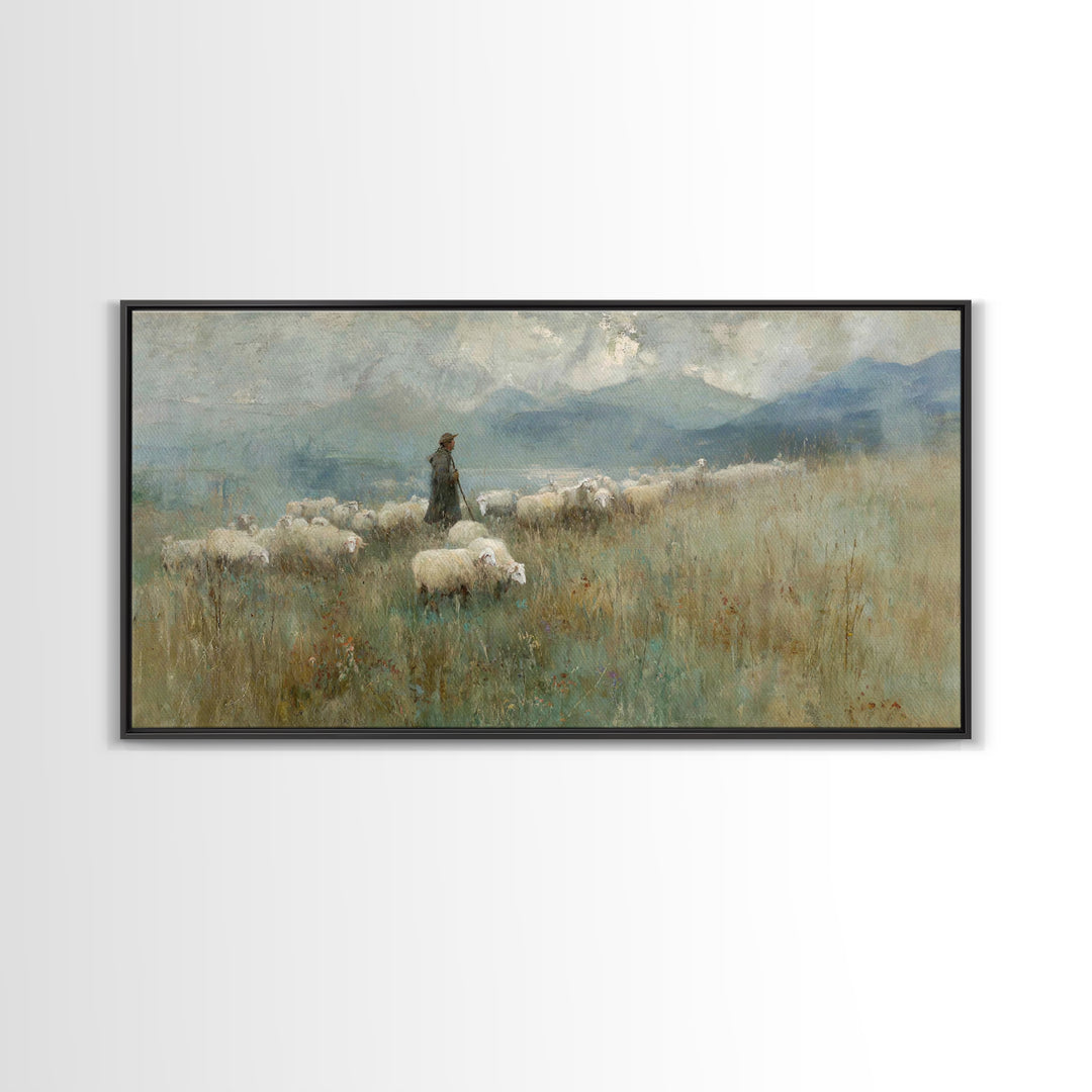 Mountain Shepherd Path – Framed Canvas Print – Christian Wall Art – Jesus Painting – Christian Art Canvas – Vintage Christian Art – Christi