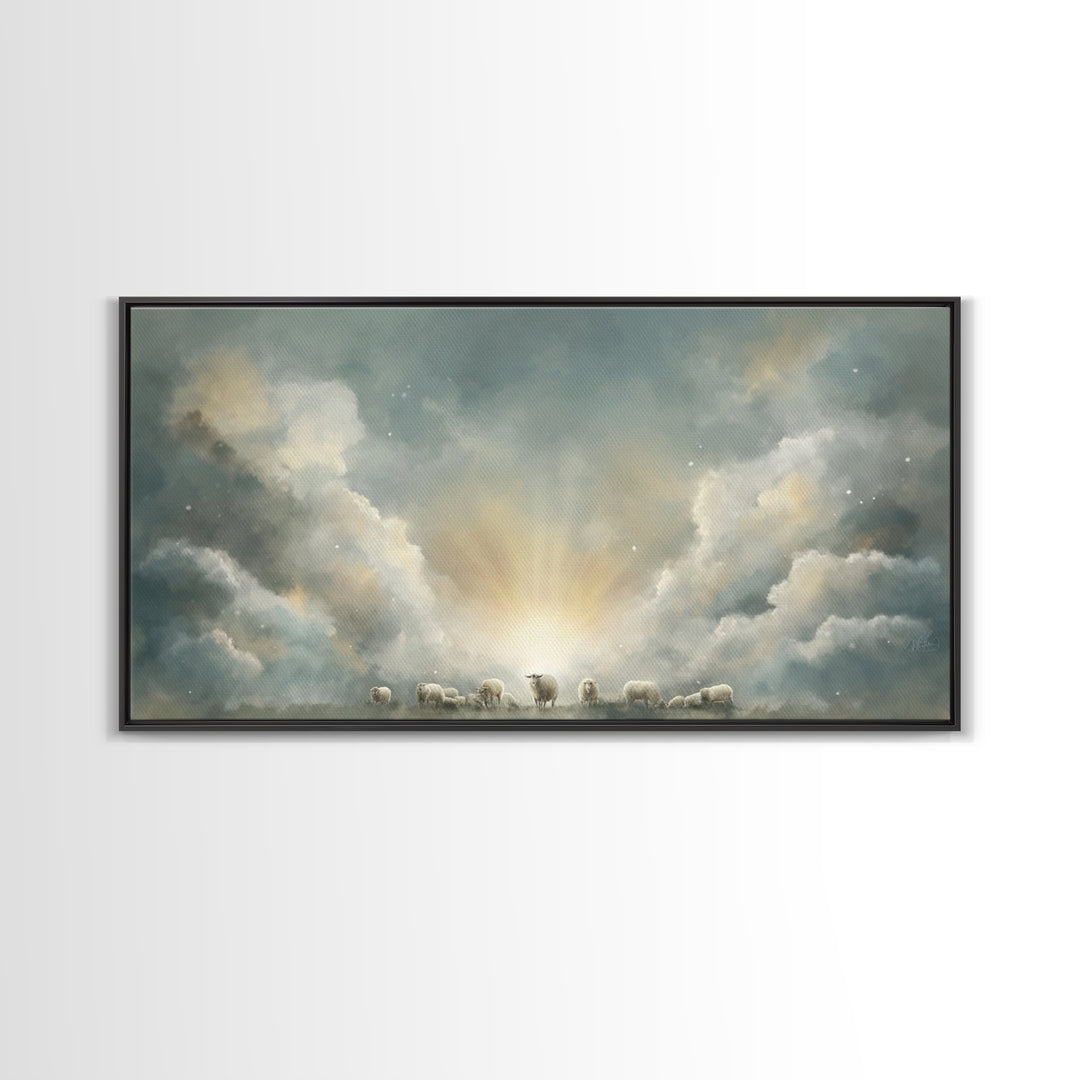 Shepherd’s Dawn Peace – Framed Canvas Print – Christian Art Canvas – Christian Wall Art – Christian Painting – Subtle Christian Art – Chris