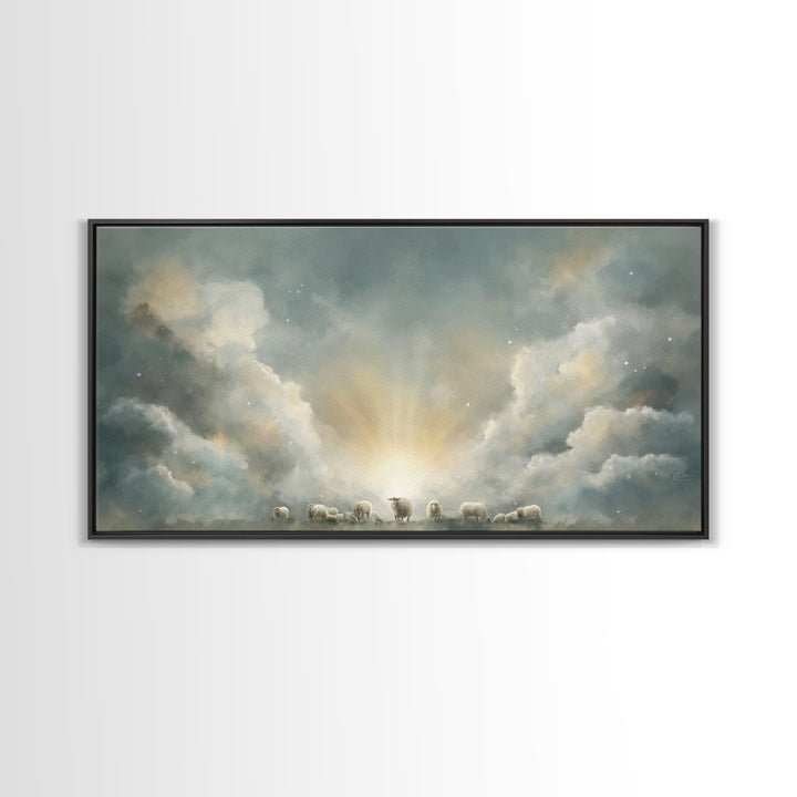 Shepherd’s Dawn Peace – Framed Canvas Print – Christian Art Canvas – Christian Wall Art – Christian Painting – Subtle Christian Art – Chris