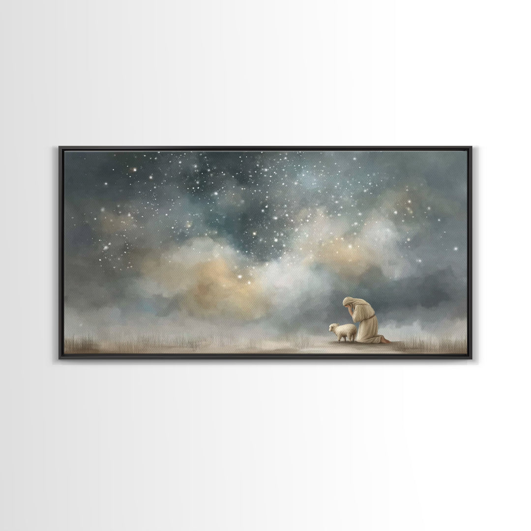 Shepherd’s Peace, Framed Canvas Print, Christian Wall Art, Christian Art Canvas, Jesus Painting, Christian Christmas Art, Christmas Art Pri
