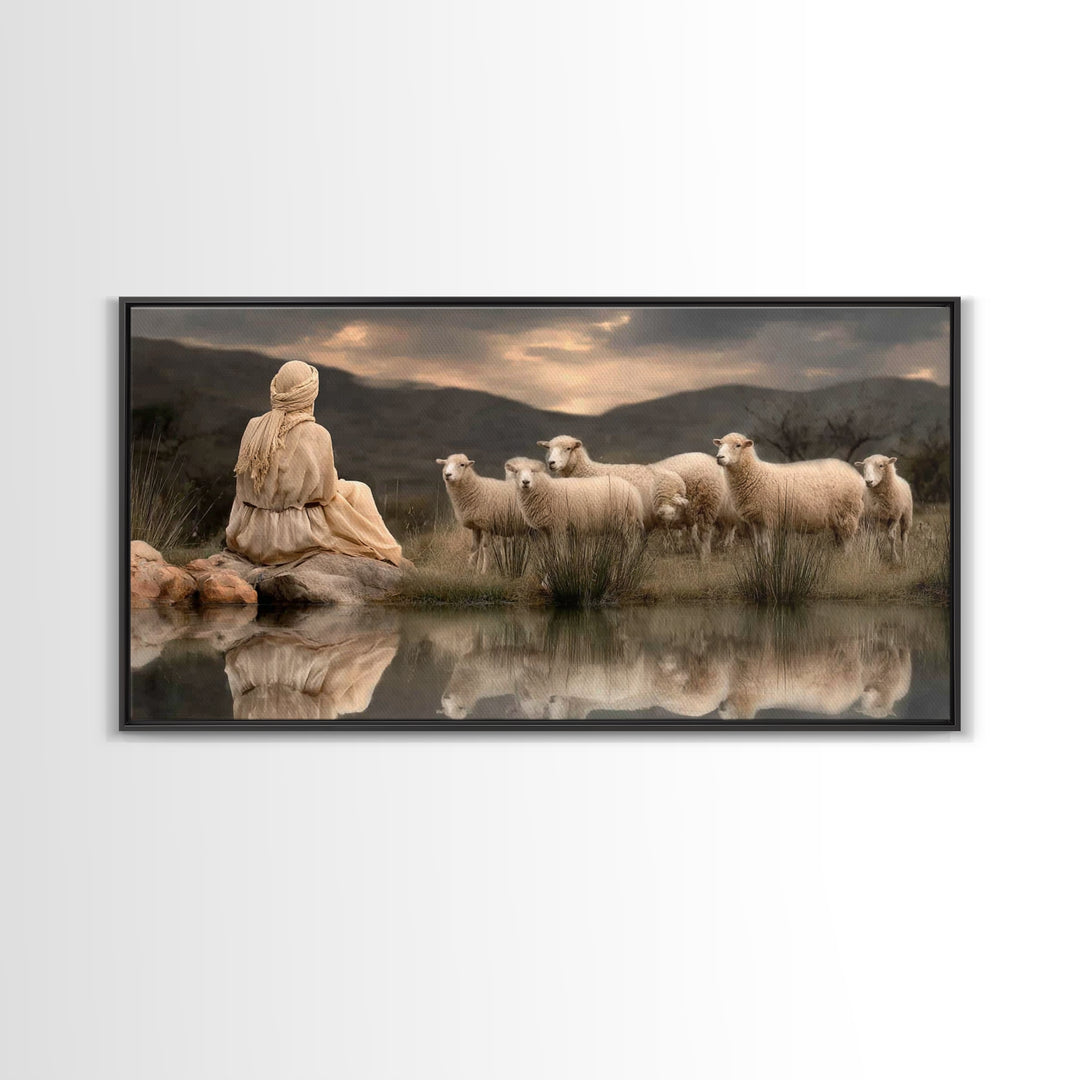 Shepherd’s Reflection – Framed Canvas Print – Christian Art Canvas – Christian Wall Art – Christian Art – Christian Painting – Christian De