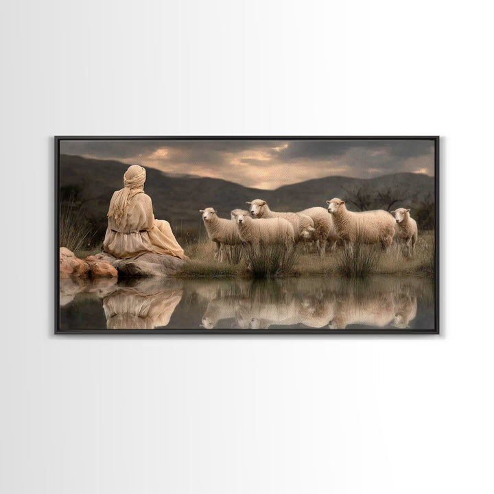Shepherd’s Reflection – Framed Canvas Print – Christian Art Canvas – Christian Wall Art – Christian Art – Christian Painting – Christian De