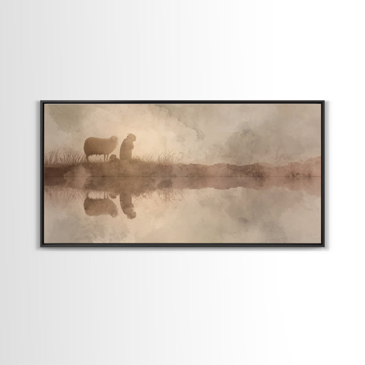 Soft Pasture Light, Framed Canvas Print, Christian Art Canvas, Christian Wall Art, Christian Art Prints, Christian Gift, Subtle Christian A