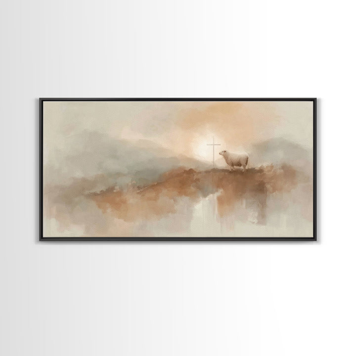 Cross On The Hill | Framed Canvas Print | Christian Art Canvas | Christian Wall Art | Christian Art Painting | Christian Decor | Christian