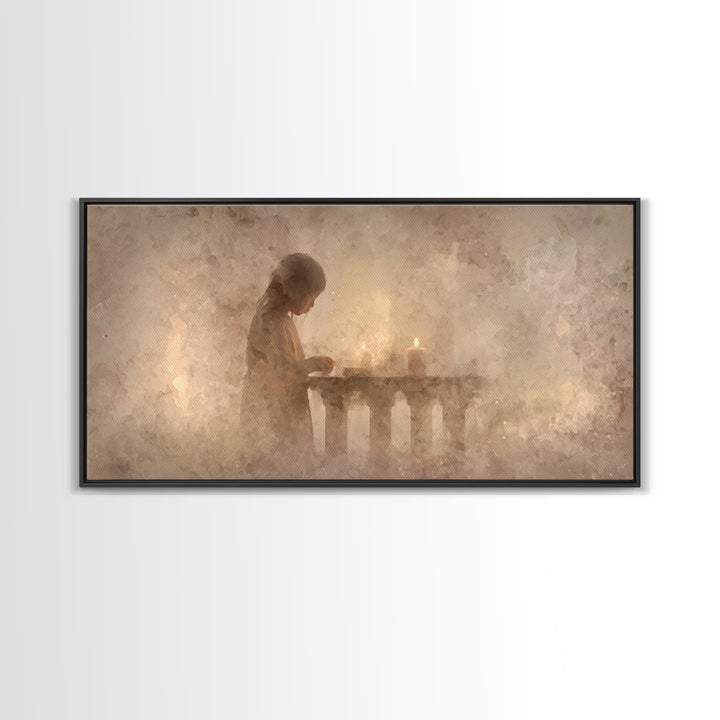Soft Prayer Light - Framed Canvas Print - Subtle Christian Art - Christian Wall Art - Christmas Art Prints - Christian Decoration - Modern