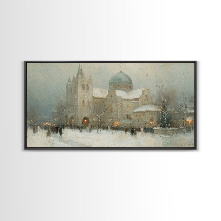 Winter Chapel Peace – Framed Canvas Print – Christian Wall Art – Christmas Art Work – Christian Christmas Art – Framed Christmas Wall Art –