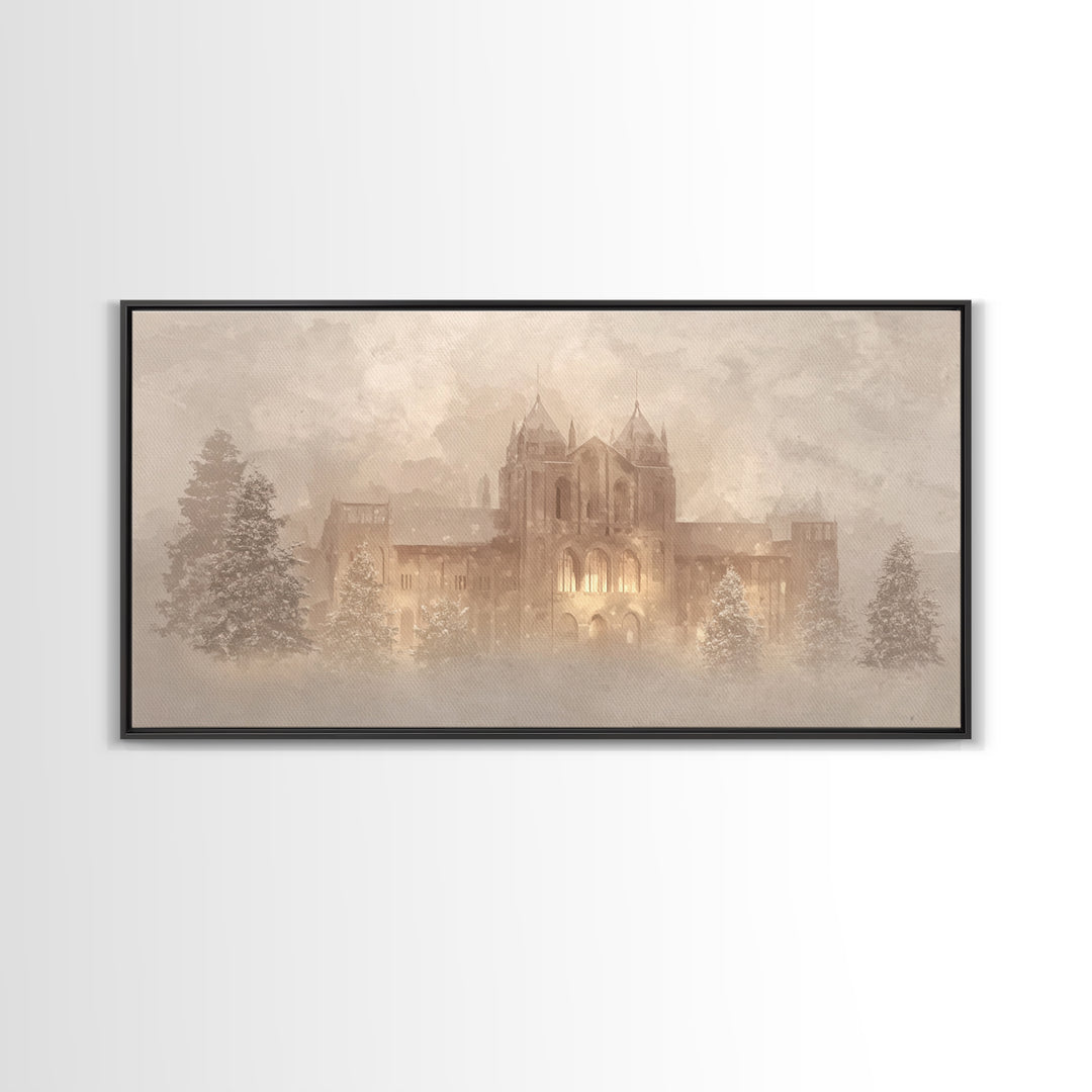 Sanctuary In Snow – Framed Canvas Print – Christian Wall Art – Vintage Christmas Art – Christian Art Canvas – Christmas Wall Art – Christia
