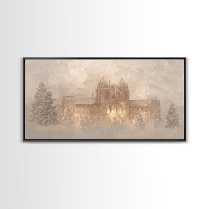 Sanctuary In Snow – Framed Canvas Print – Christian Wall Art – Vintage Christmas Art – Christian Art Canvas – Christmas Wall Art – Christia