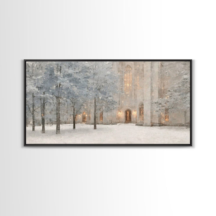 Evening Chapel Glow – Framed Canvas Print – Christian Wall Art – Christian Art Canvas – Subtle Christian Art – Christmas Art Prints – Chris