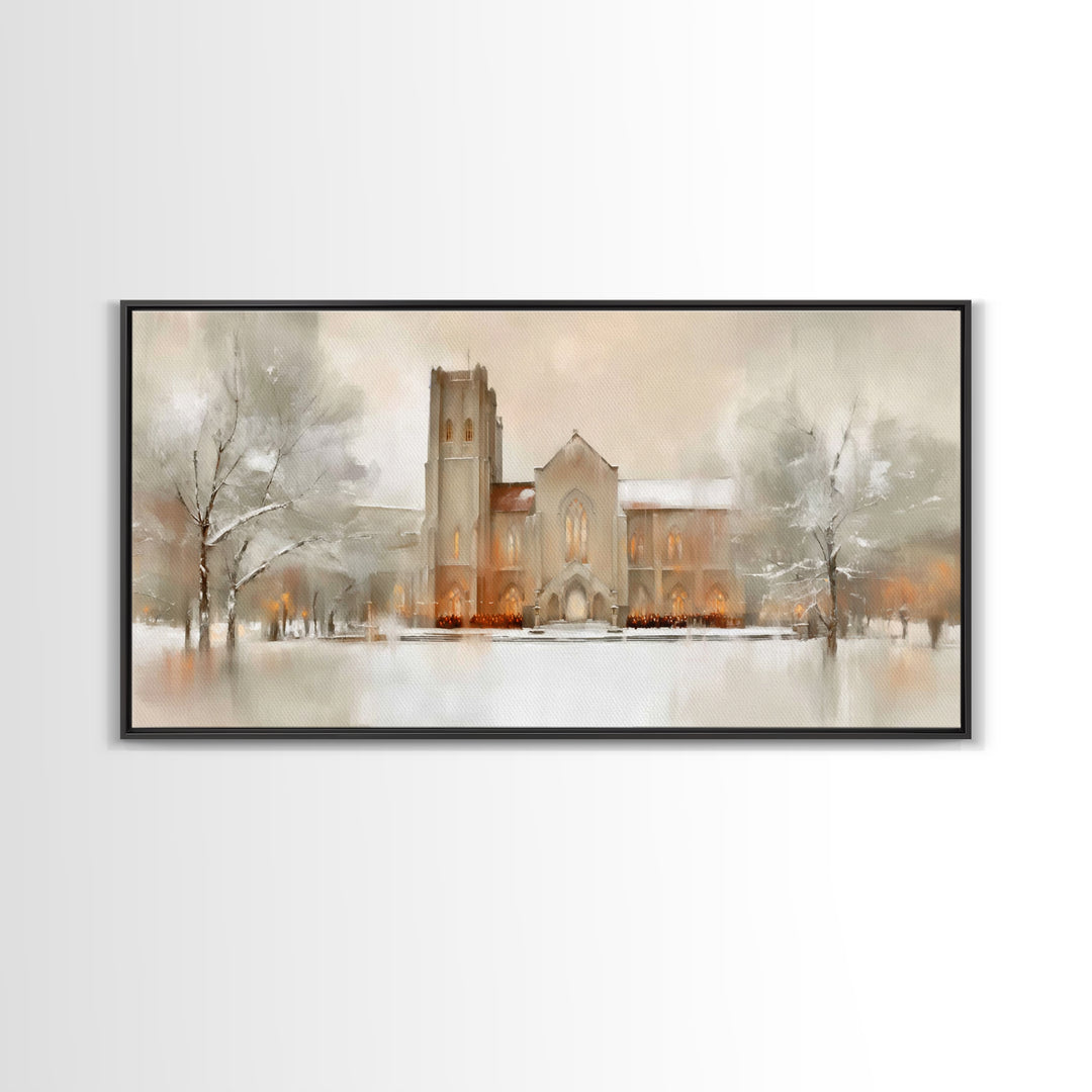 Snowbound Chapel Light | Framed Canvas Print | Christian Art Canvas | Christian Wall Art | Modern Christian Art | Christmas Wall Art | Chri
