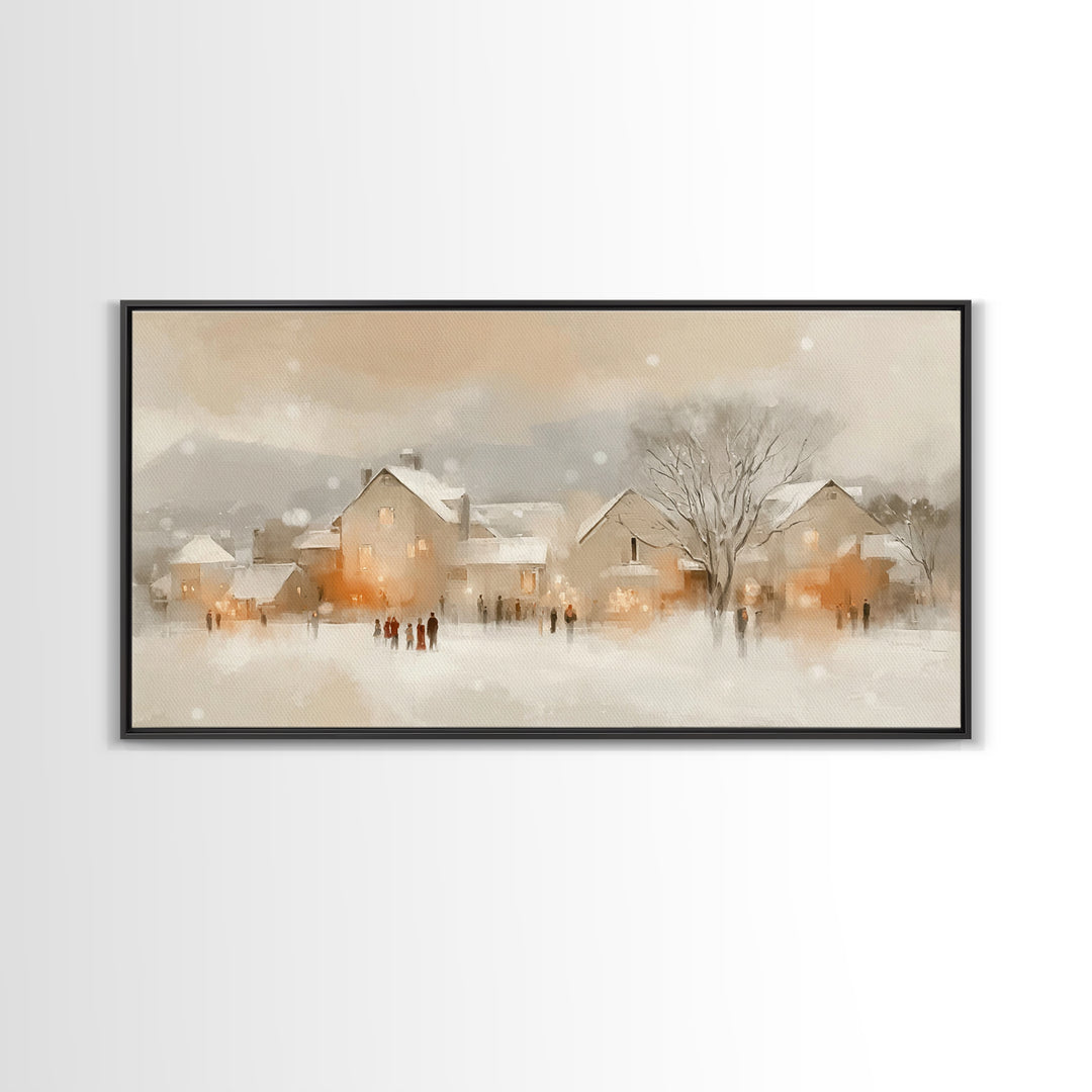 Warm Winter Village – Framed Canvas Print – Christian Christmas Art – Christmas Art Prints – Christian Wall Art – Festive Christian Decor –