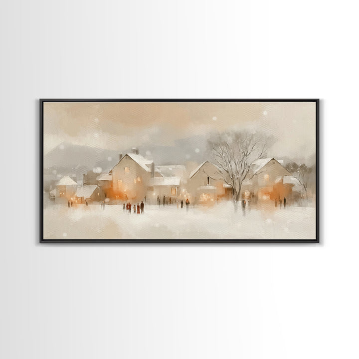 Warm Winter Village – Framed Canvas Print – Christian Christmas Art – Christmas Art Prints – Christian Wall Art – Festive Christian Decor –