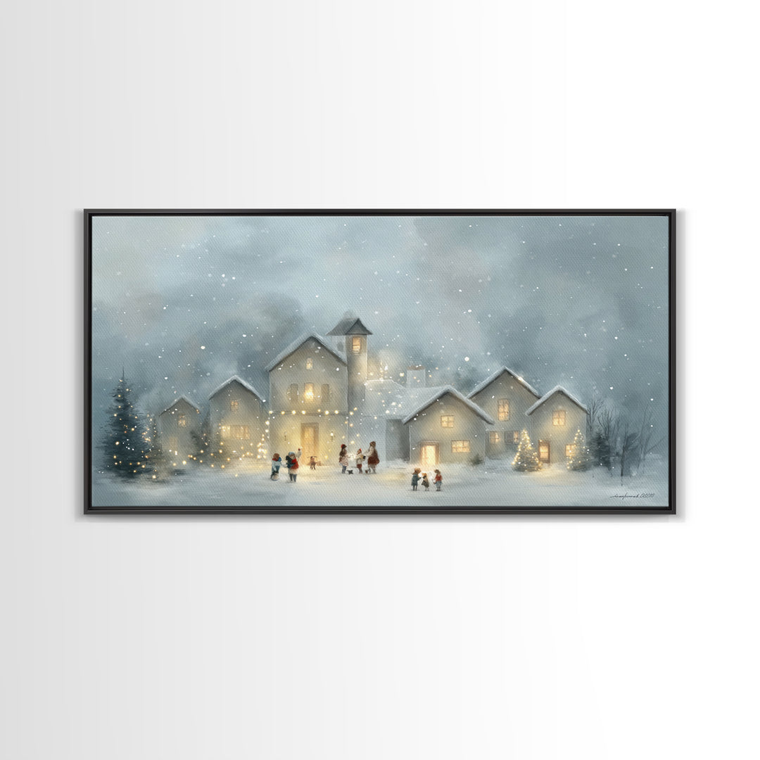 Bethlehem Village Glow – Framed Canvas Print – Christian Christmas Art – Christian Art Canvas – Christmas Canvas Wall Art – Christian Decor