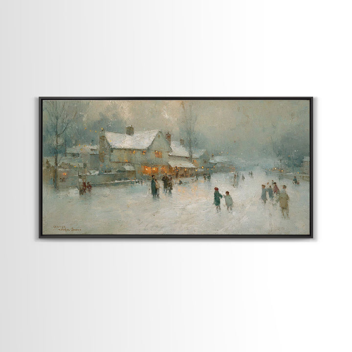 Snowy Family Gathering | Framed Canvas Print | Christmas Wall Art | Christian Art Canvas | Modern Christmas Art | Christian Christmas Decor