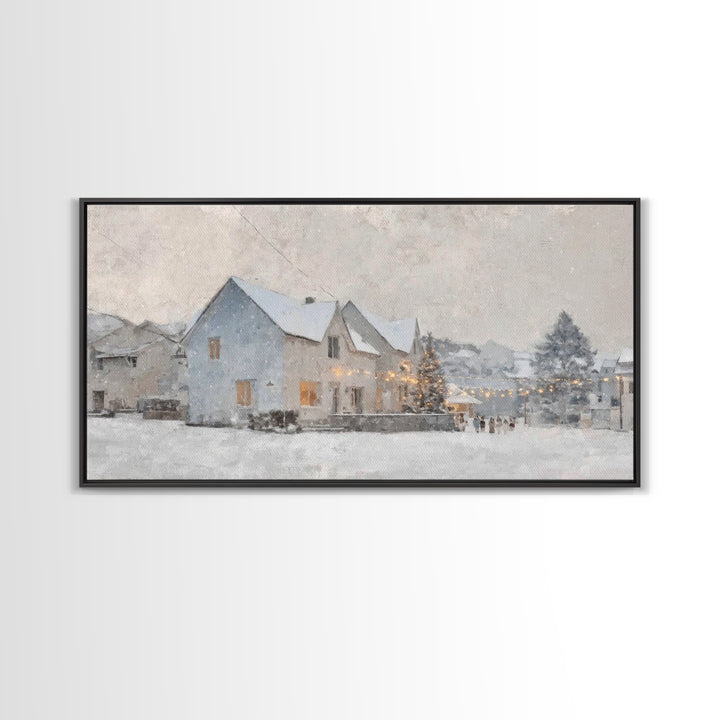 Winter Skaters Peace – Framed Canvas Print – Vintage Christmas Art – Christmas Wall Art – Christian Art Canvas – Christmas Art Prints – Chr