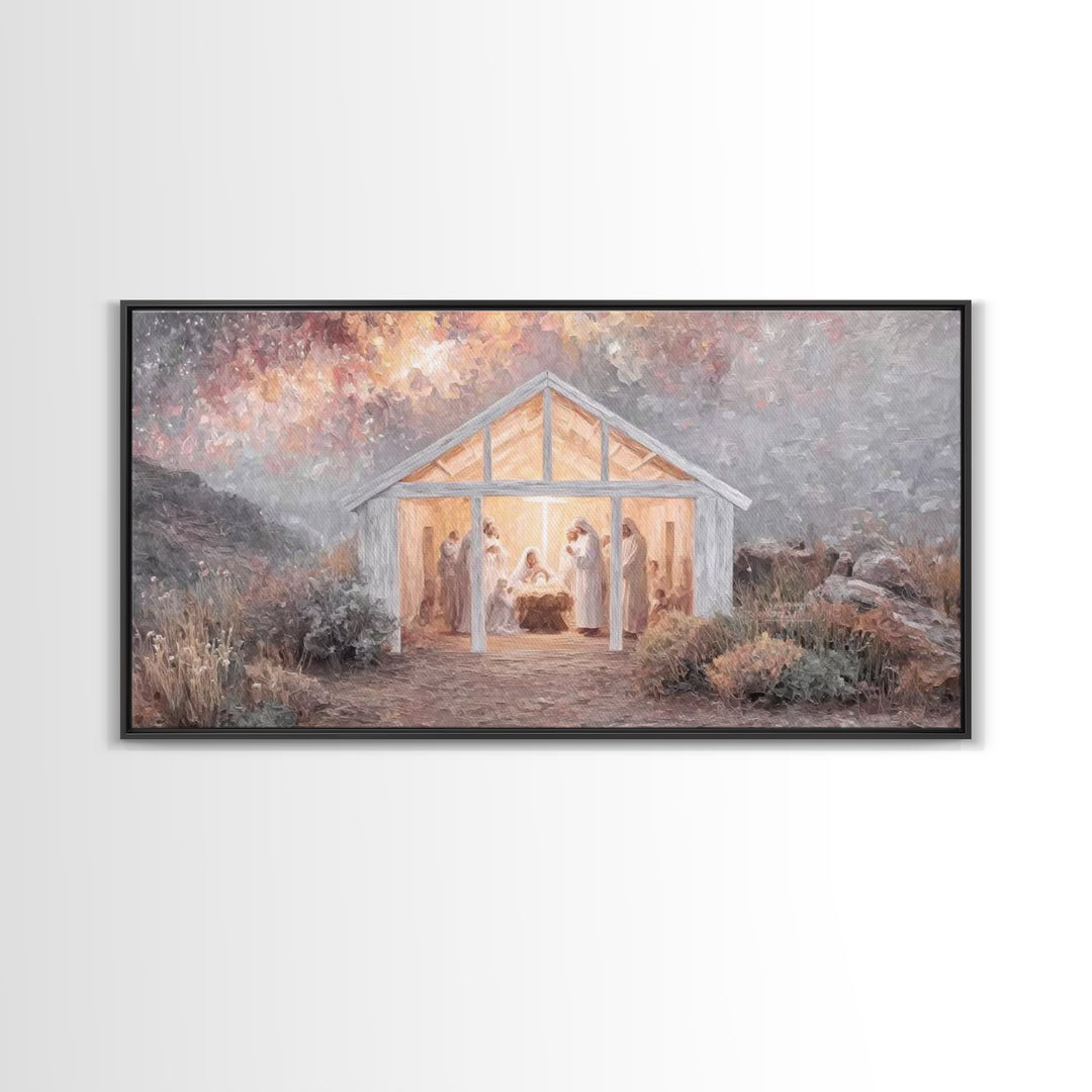 Starry Manger Light, Framed Canvas Print, Christian Christmas Art, Christian Wall Art, Christian Art Canvas, Jesus Christmas Art, Christmas