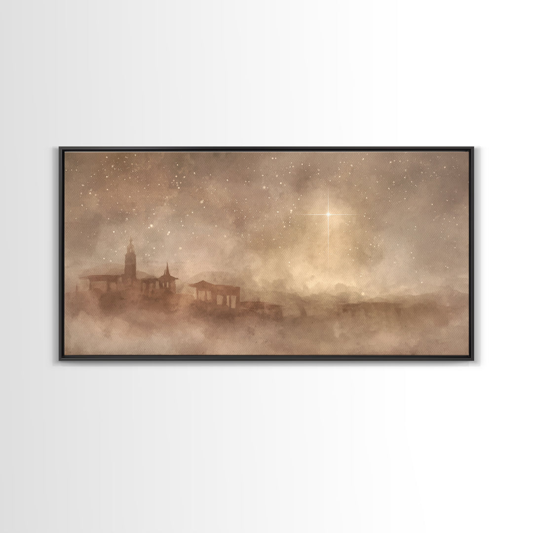 Midnight Bethlehem – Framed Canvas Print – Christian Art Canvas – Moody Christmas Art – Christian Wall Art – Christmas Art – Christian Chri