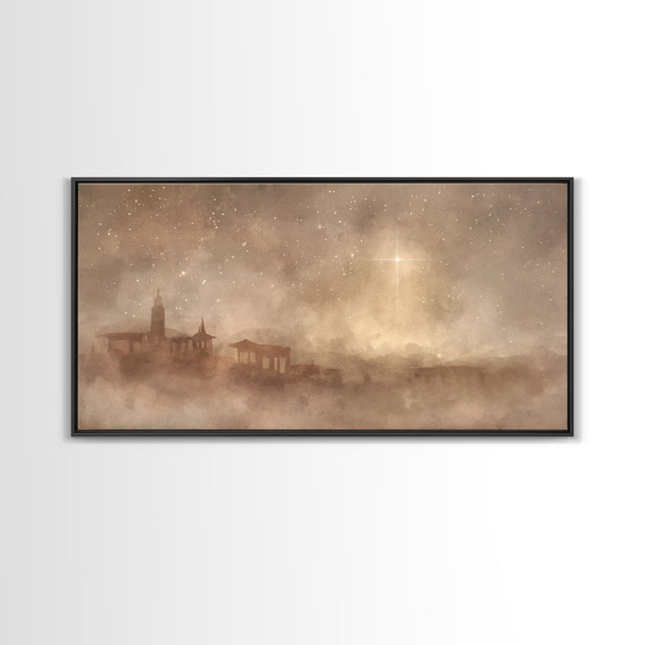 Midnight Bethlehem – Framed Canvas Print – Christian Art Canvas – Moody Christmas Art – Christian Wall Art – Christmas Art – Christian Chri
