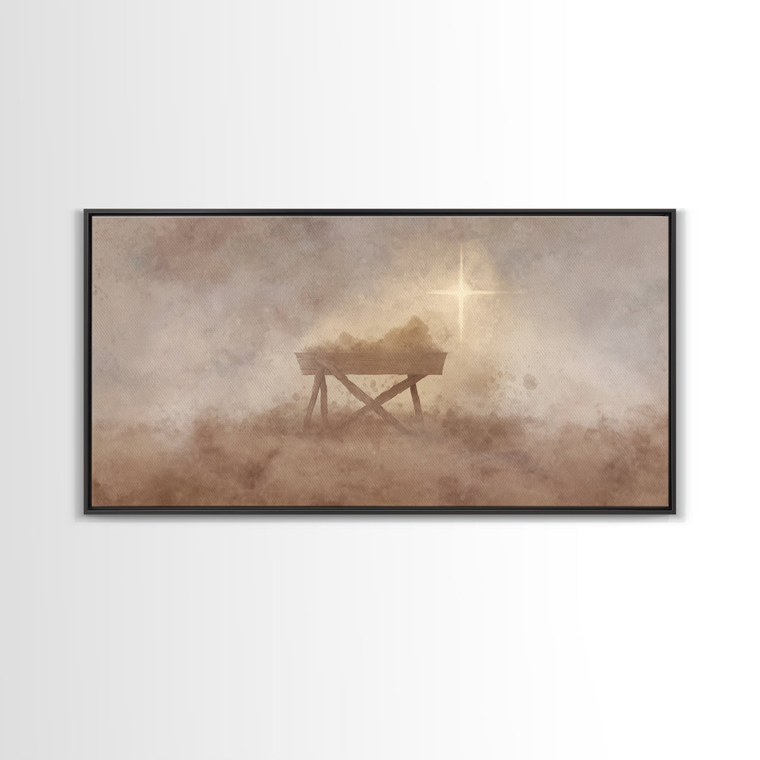 Holy Manger – Framed Canvas Print – Christian Art Canvas – Christian Wall Art – Moody Christmas Art – Christmas Art Prints – Christian Gift