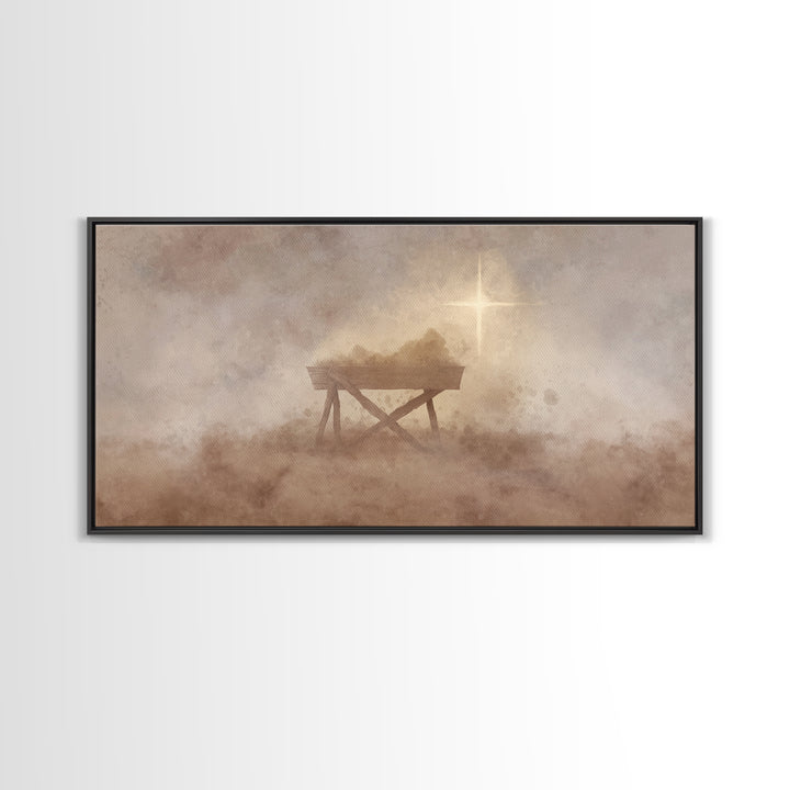 Holy Manger – Framed Canvas Print – Christian Art Canvas – Christian Wall Art – Moody Christmas Art – Christmas Art Prints – Christian Gift