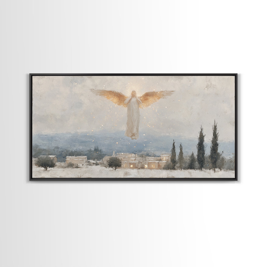 Angel’s Herald – Framed Canvas Print – Christian Christmas Art – Christmas Wall Art – Modern Christian Painting – Christian Art Gift – Chri