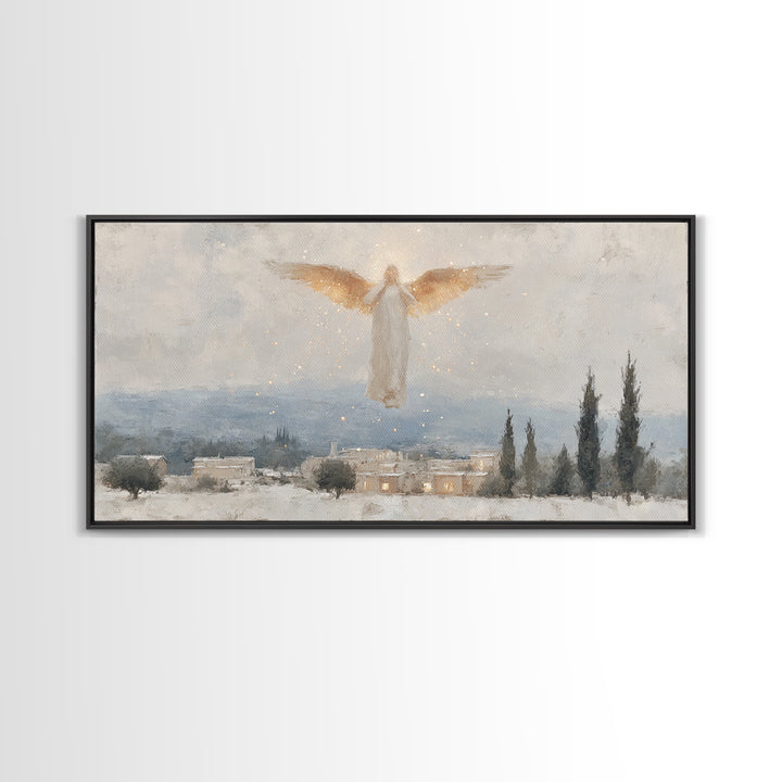 Angel’s Herald – Framed Canvas Print – Christian Christmas Art – Christmas Wall Art – Modern Christian Painting – Christian Art Gift – Chri