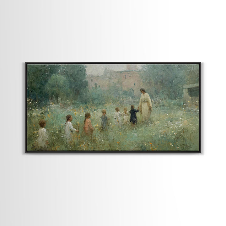 Gentle Meadow Walk, Framed Canvas Print, Christian Art Print, Vintage Christian Art, Jesus Painting, Christian Wall Art, Christian Gift Ide