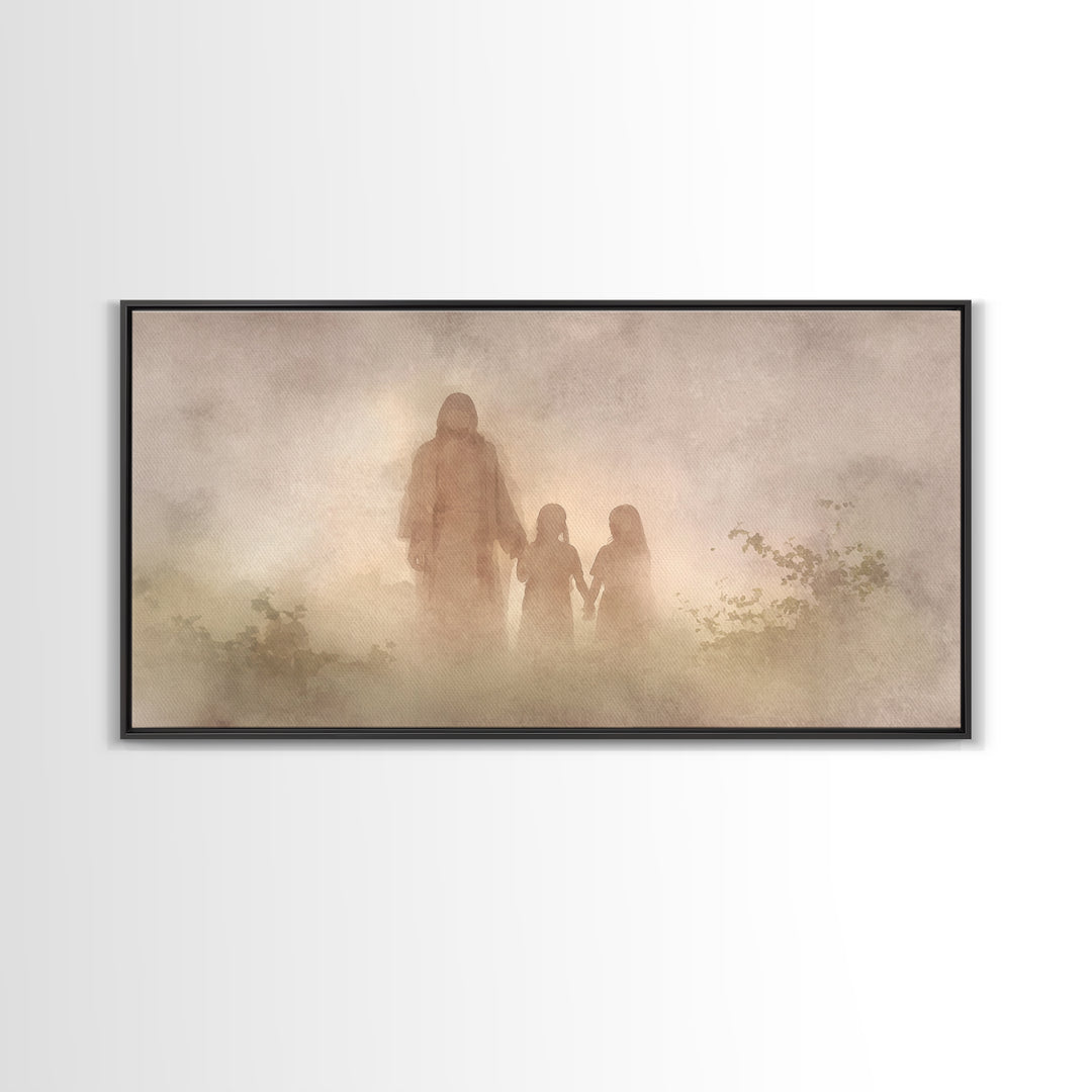 Sacred Morning Haze – Framed Canvas Print – Christian Wall Art – Minimalist Christian Art – Jesus Painting – Subtle Christian Art – Christi