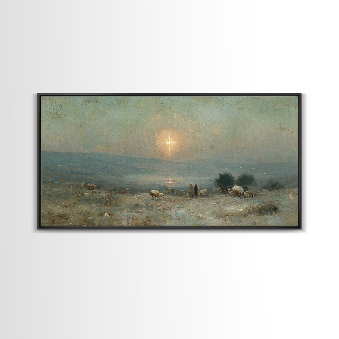 Shepherds Of Dawn – Framed Canvas Print – Christian Christmas Art – Christmas Wall Art – Jesus Painting – Christian Art Canvas – Vintage Ch