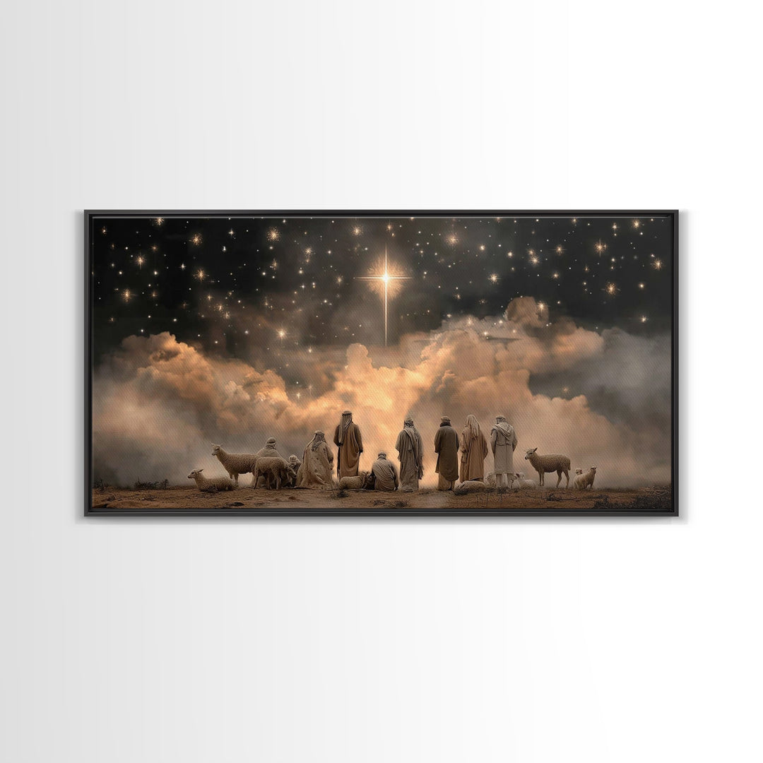 Shepherds Beneath Heaven | Framed Canvas Print | Christian Christmas Art | Christmas Wall Art | Jesus Christmas Art | Christian Art Canvas