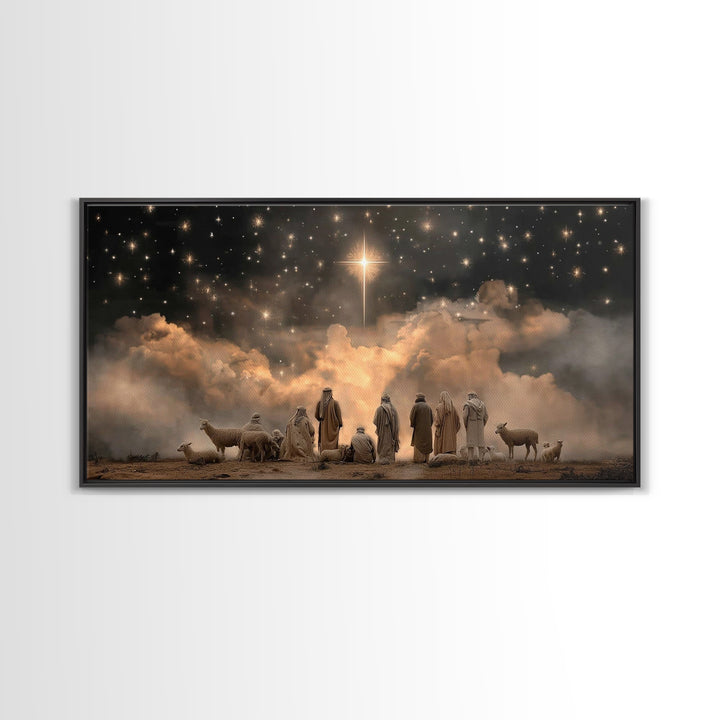 Shepherds Beneath Heaven | Framed Canvas Print | Christian Christmas Art | Christmas Wall Art | Jesus Christmas Art | Christian Art Canvas