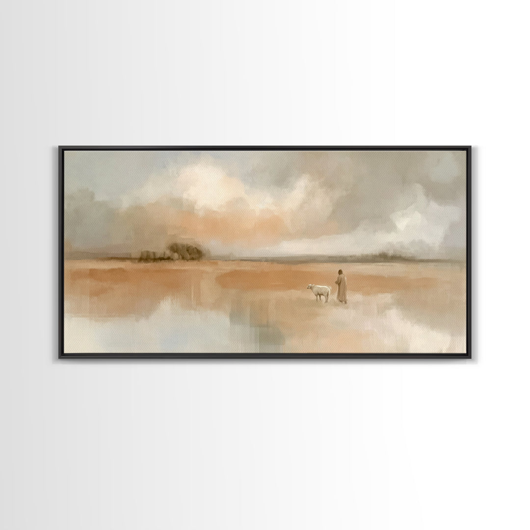 Quiet Pasture Peace | Framed Canvas Print | Minimalist Christian Art | Christian Wall Art | Subtle Christian Art | Jesus Painting
