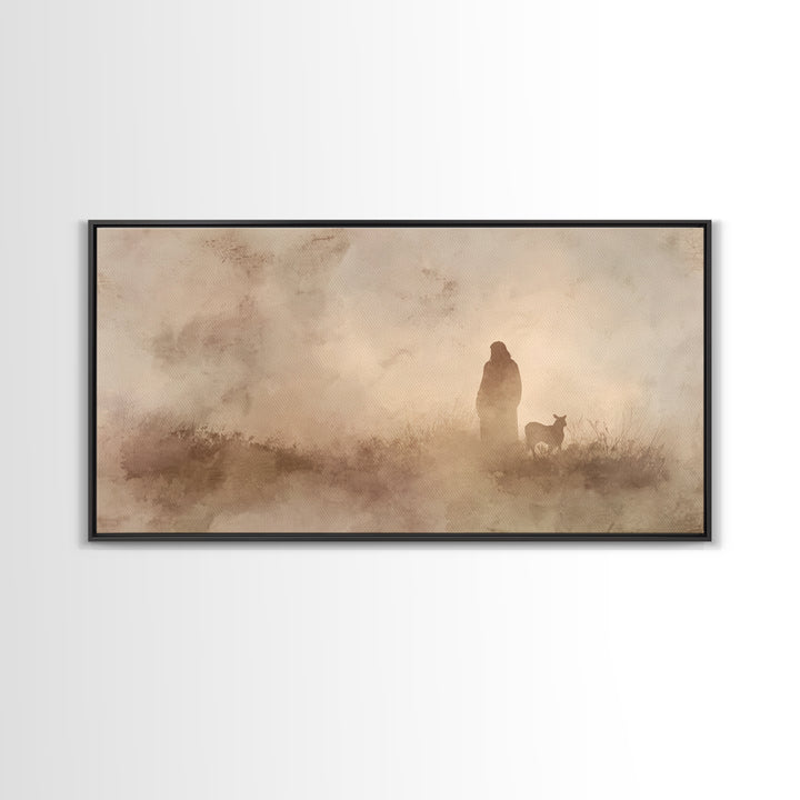 Shepherd In Stillness – Framed Canvas Print – Christian Wall Art – Minimalist Christian Art – Subtle Christian Paintings – Christian Art Wo