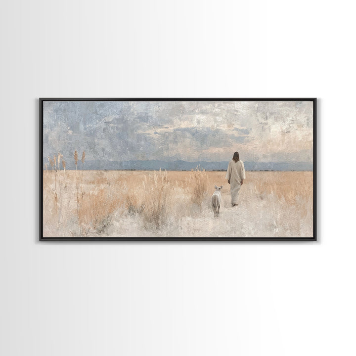 Fields Of Grace | Framed Canvas Print | Christian Art Canvas | Jesus Painting | Christian Wall Art | Large Christian Painting