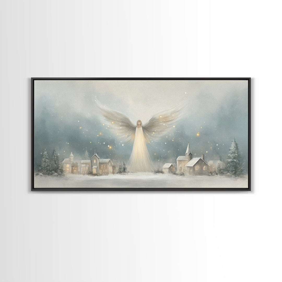 Heaven’s Guardian – Framed Canvas Print – Christian Christmas Art – Christmas Art Framed – Christian Art Canvas – Subtle Christian Painting