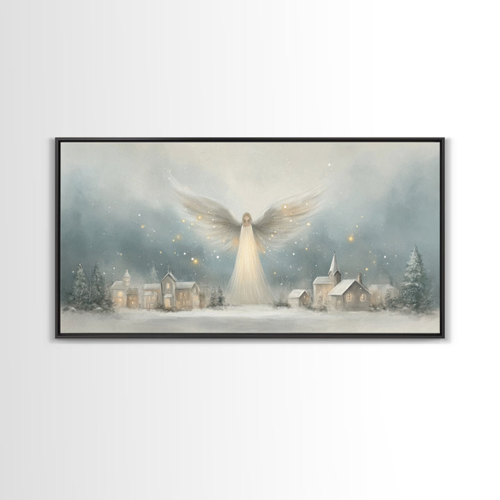 Heaven’s Guardian – Framed Canvas Print – Christian Christmas Art – Christmas Art Framed – Christian Art Canvas – Subtle Christian Painting