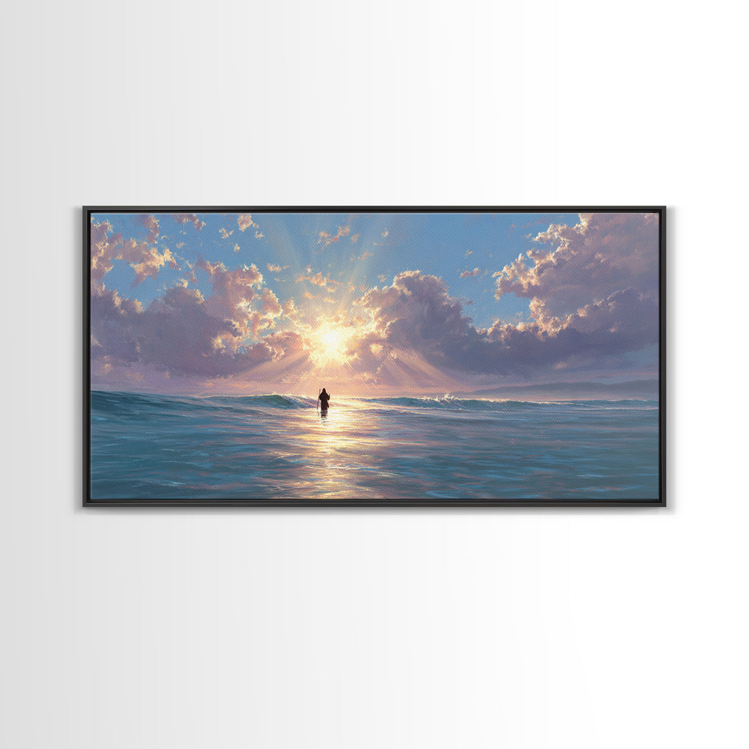 Light Upon The Waters – Framed Canvas Print – Jesus Painting – Christian Art Canvas – Christian Wall Art – Modern Christian Painting – Chri