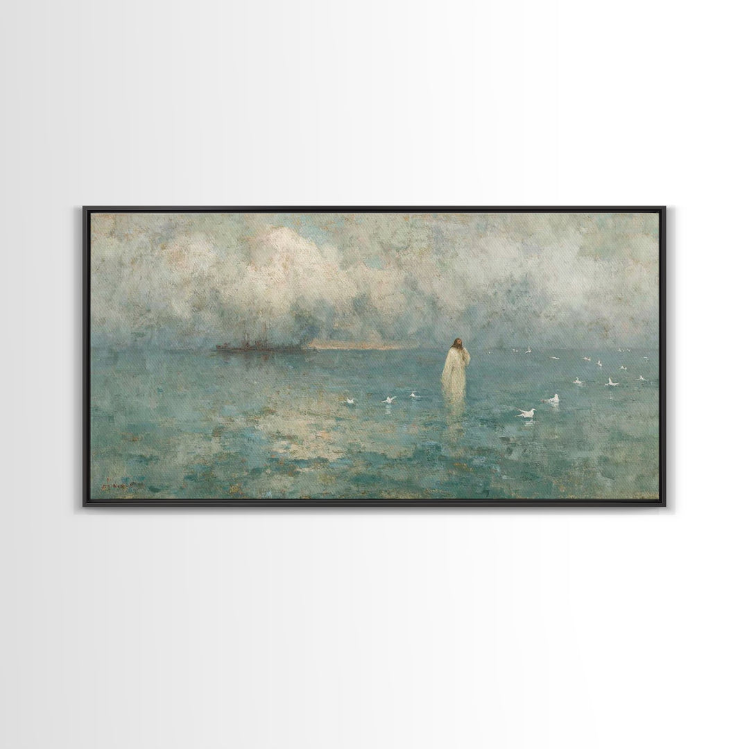 Sea Of Mercy – Framed Canvas Print – Christian Art Canvas – Jesus Painting – Modern Christian Art – Blue Christian Art – Christian Wall Art